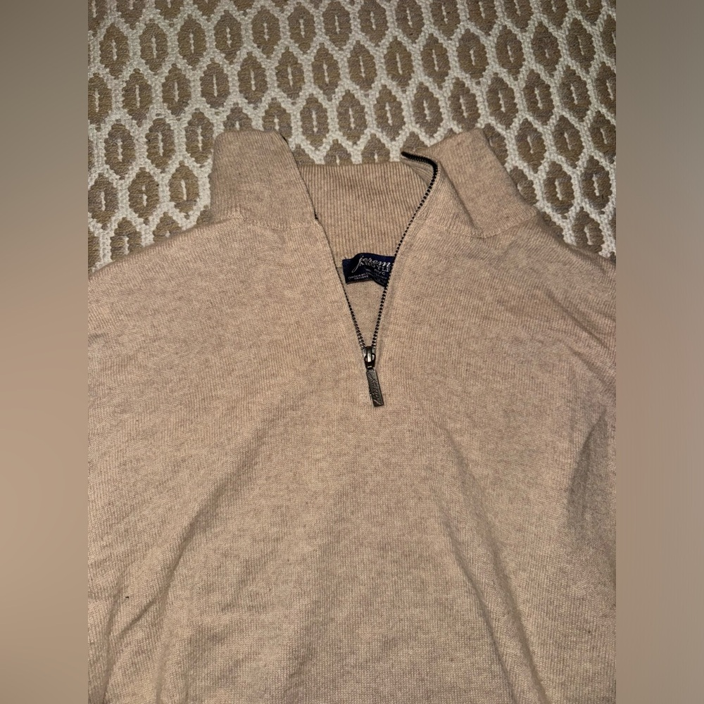 Cashmere Jeremy Argyle Tan Half-Zip Sweater